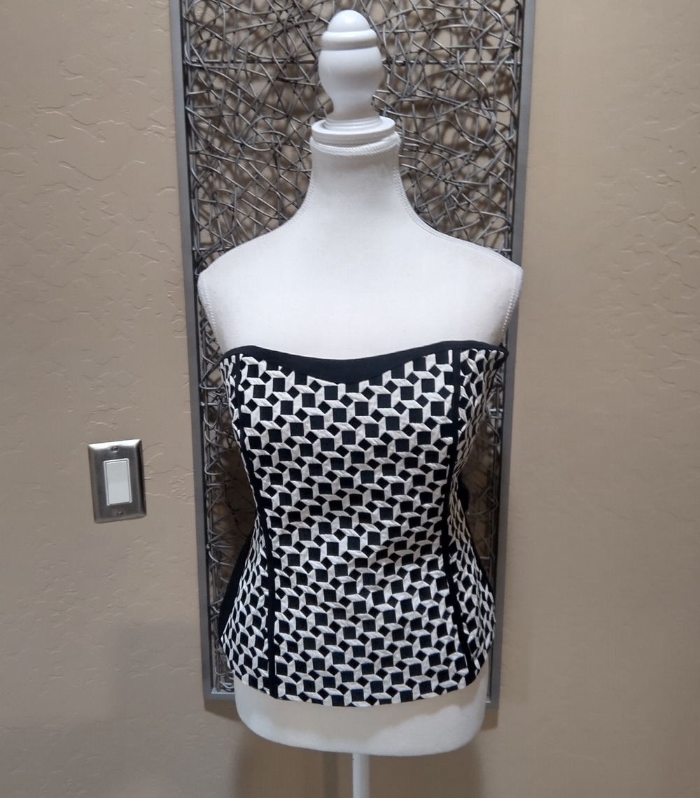 White House Black Market Black and White Geometric Strapless Bustier Top